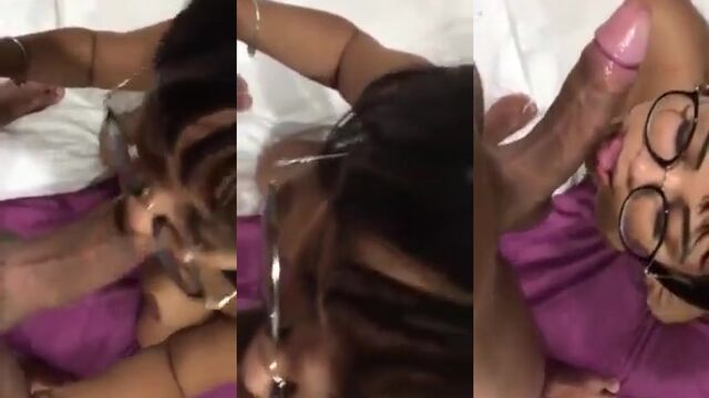 The slutty Brazilian takes a huge dick in her mouth and takes it like a pro