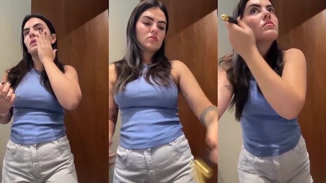 A trans girl plays with a big dildo until she comes