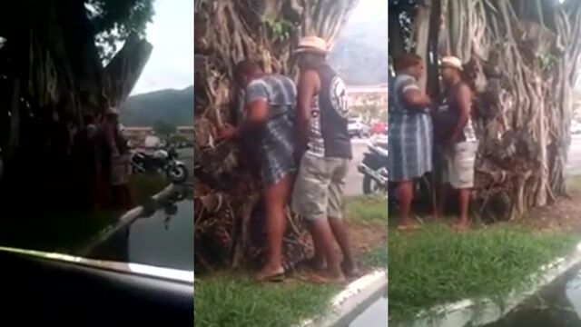 Old man caught eating out old woman in the park, a shocking voyeuristic scene