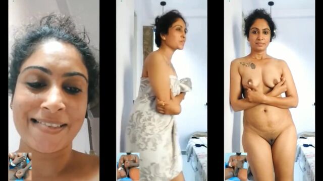 A hot Sri Lankan MILF gets naked and masturbates on webcam