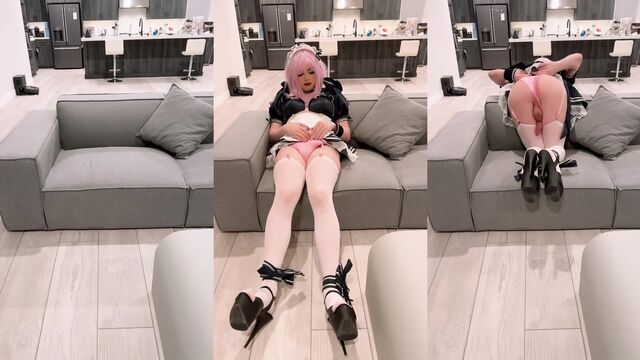 The femboy showed his cock to the cute maid
