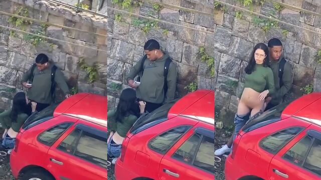 Street blowjob with a young guy who couldn't hold back and finished in my mouth
