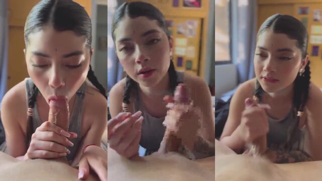 Stepsister helps stepbrother to cum on her perfect tits
