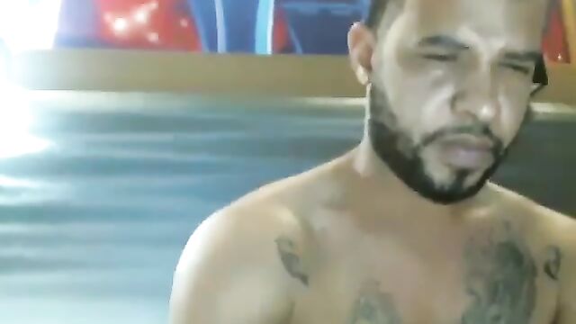Big dick Latino guy masturbates his huge cock on webcam show