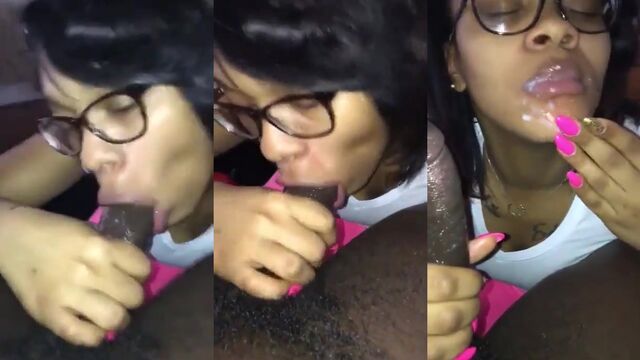 It's something about those glasses - ebony maid Lia's messy encounter