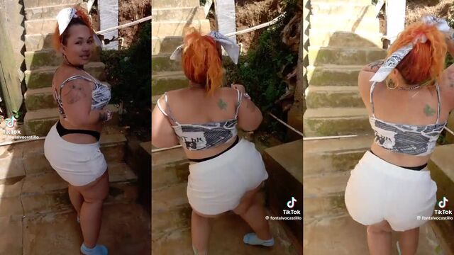 A fat woman shakes her ass to get more likes on social media