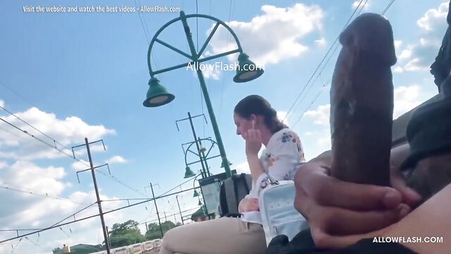 Public dick flash with a risk of catching a cum shot