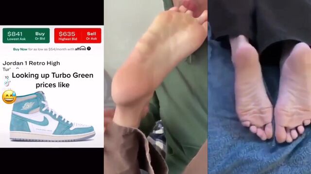 Sneaker reseller gets an intense footjob in exchange for rare kicks
