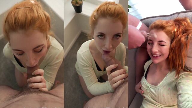 Tiny ginger gets messy with a big load on her face