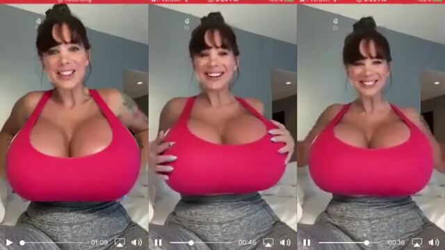 Massive boobs bimbo BrittanyElizabeth gets her fake tits played with
