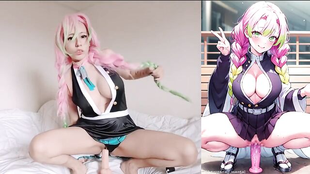 Lovely Mitsuri cosplays her hentai version with seductive charm