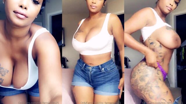 Ebony Latina Fernandez showcases her oiled, phat ass in lingerie