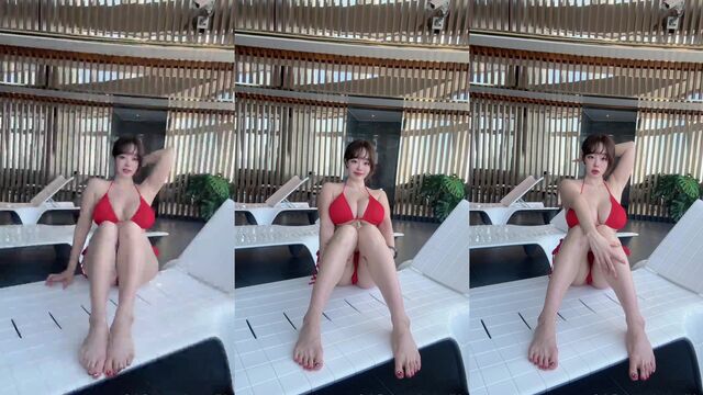 Beautiful Asian model gets her huge floppers played with and cum on