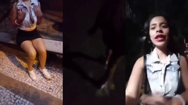 A pretty woman was sucking cock in the street and got fucked there too