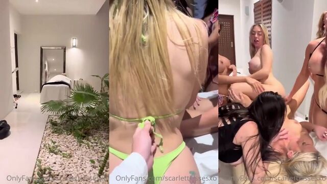 A group of lesbians have an orgy after getting massages