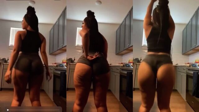 The girl twerks her ass and slaps it on the cat