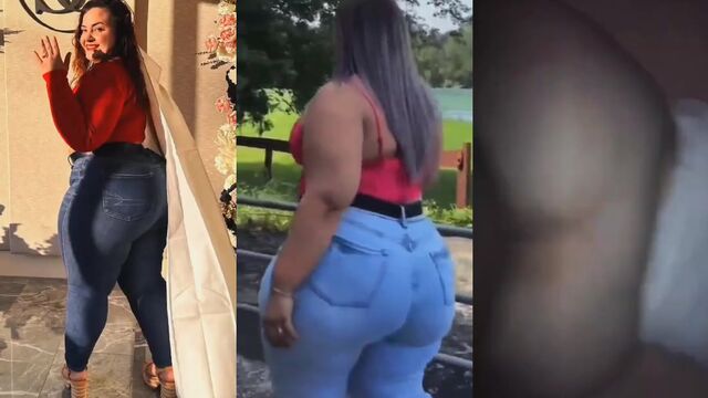 Juicy fat woman shows her big ass in fishnets and vibrates