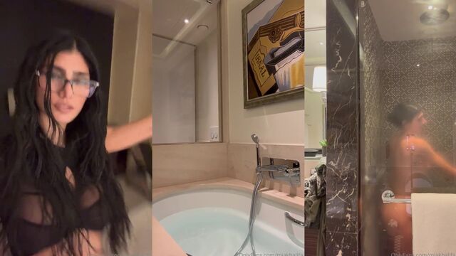 The bustiest Arab chick Mia Khalifa gets naked on cam show part 2