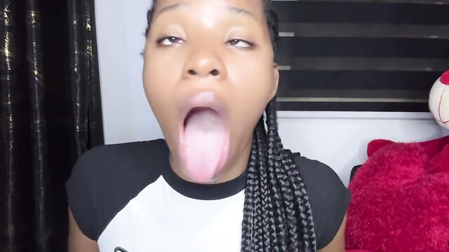 Black Goddess Brenda ASMR JOI in fishnet lingerie, showcasing her flirty tongue play