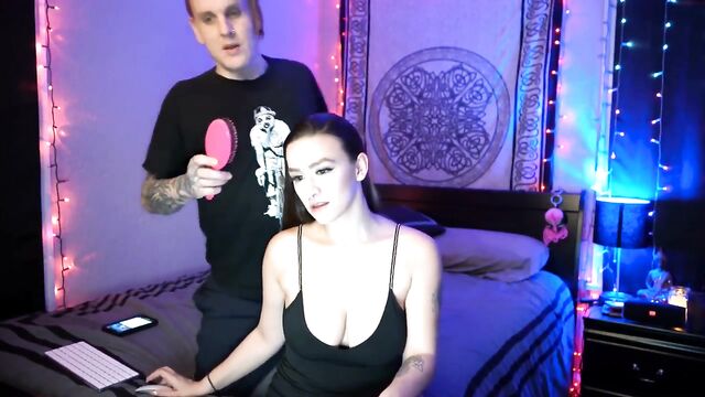 Brushing long hair and huge boobs with a hot hair fetish scene
