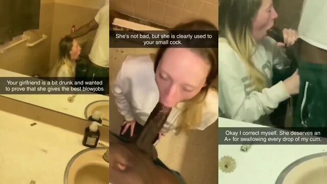 Girl cheats on her BF and sucks BBC in a public toilet, getting caught