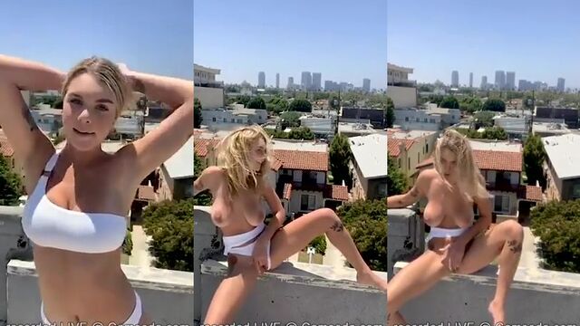 Gabbie Carter is caught with her big tits in public, and they fuck her