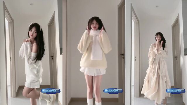 A young Chinese girl is dancing sexy in a wooden elf cosplay