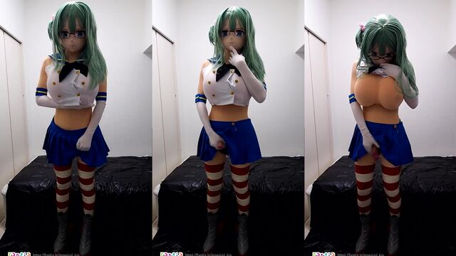 Furry Kigurumi cosplay with anime-inspired face mask action