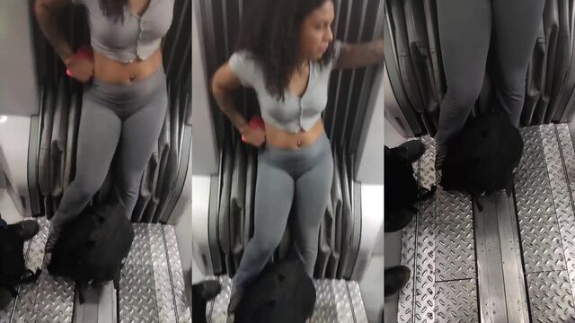 A young woman shows her body to her boyfriend in the bathroom