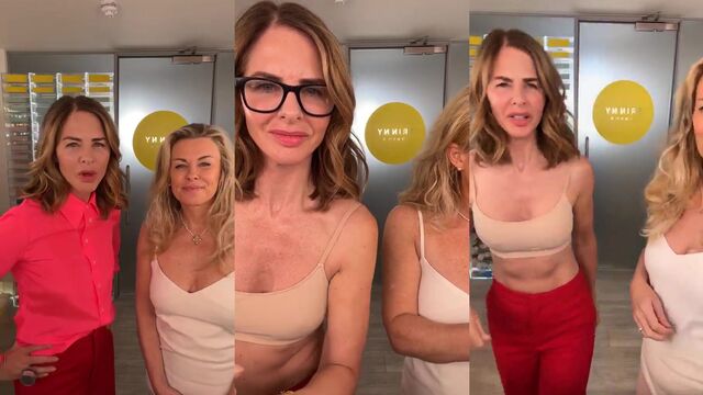 Trinny Woodall, a British MILF, enjoys playing with her pokies during meals