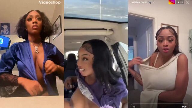 Hot ebony chicks with small tits fuck passionately and show nips