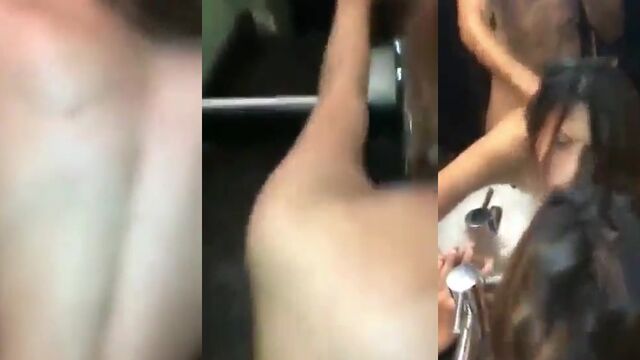 The hotel receptionist is getting fucked in the bathroom