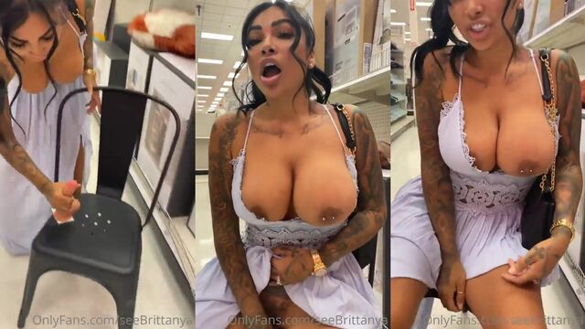 Ebony girl riding a dildo in public, getting wild and loud