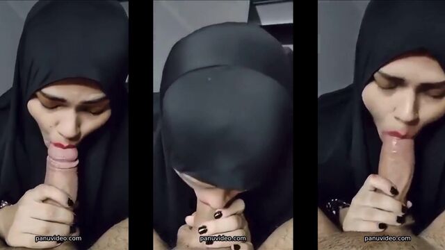 A Muslim girl demonstrates how to make a blowjob in this video