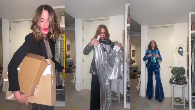 Hot British fashion MILF Trinny Woodall shows off her sexy body in lingerie