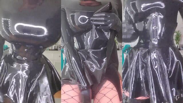 Andrea Cohen shows off her ass in latex, shining and teasing