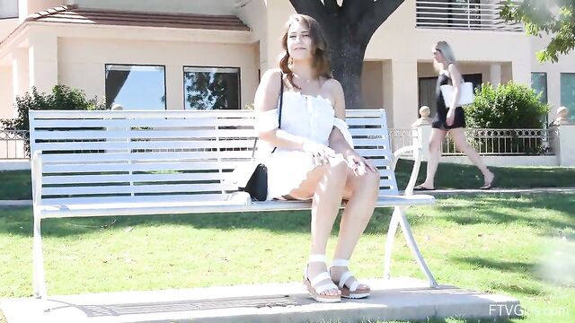 A young girl dances naked in the forest, inspired by FTV girls’ style