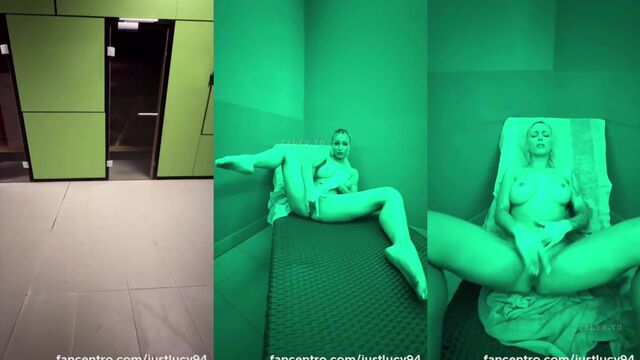 Lucy Cat is being watched while jerking off in public sauna