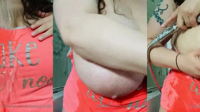 Busty BBW gets her big tits flashed and teased