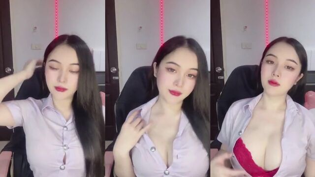 A sexy girl shows her huge assets in a captivating Bigo video