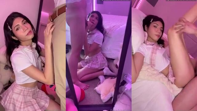 The femboy is caressed and penetrated by a big dick in this hot video