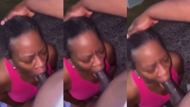 Black mom gets her throat full of cum in a messy scene