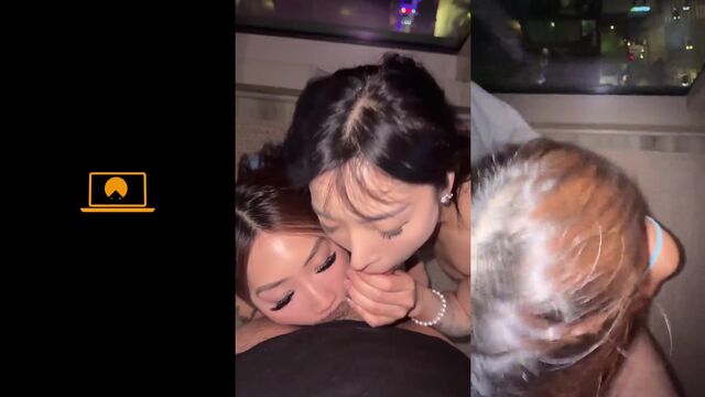 Two hot chicks sucking and licking BWC without using hands