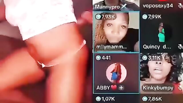 A pretty woman fucking with her boyfriend on a live group stream