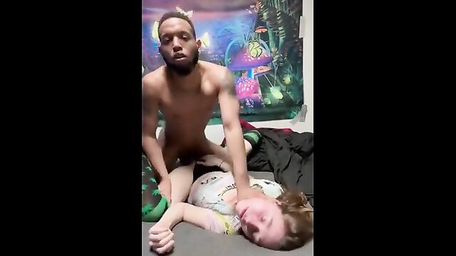 A white slut gets roughly fucked by a black cock in doggy style
