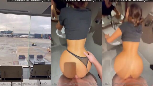 Babe Grace has sex right in the airport bathroom, she is very naughty