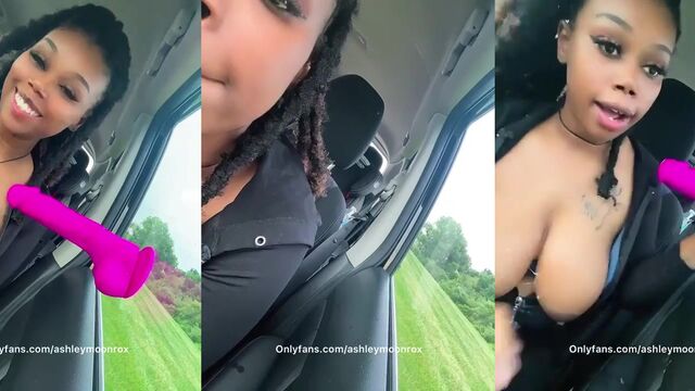 Ashley Monroe sucks dildo in her car