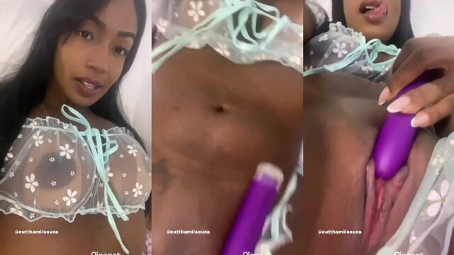 Busty Latina lesbian licks and anal toys her lover, featuring Thami Souza