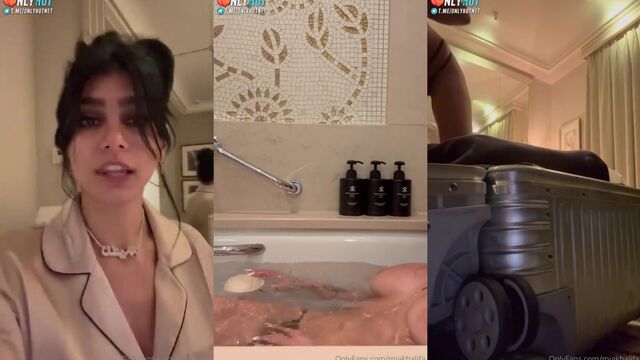 Busty babe Mia takes a bath and shows off her big tits