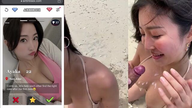 Public beach blowjob with a busty Japanese teen and her impressive tits